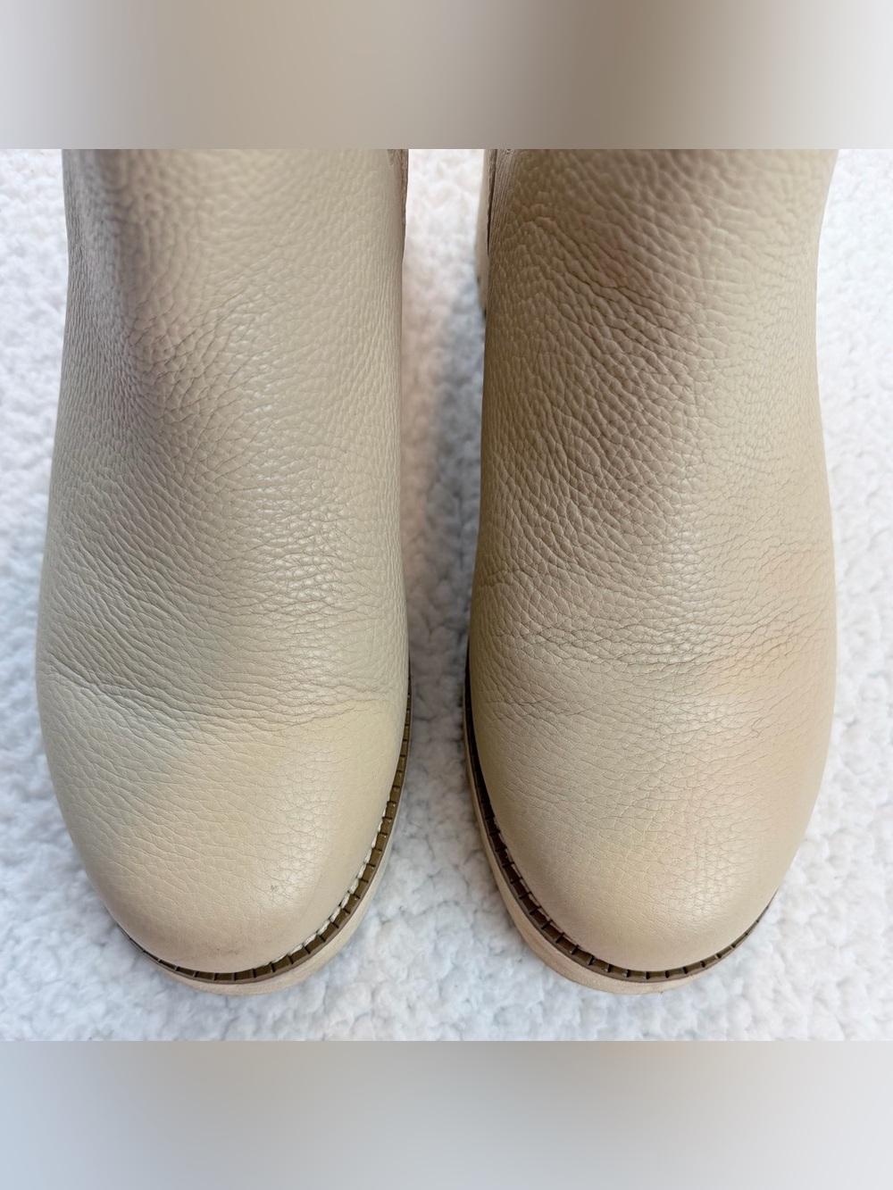 COLE HAAN • Zerogrand Beige/Cream Pebble Leather Chelsea Wedge Ankle Booties, 7 - Picture 3 of 16